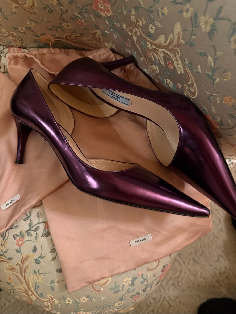 Prada Women’s Metallic Plum Pointed-Toe Pumps - Picture 7 of 12